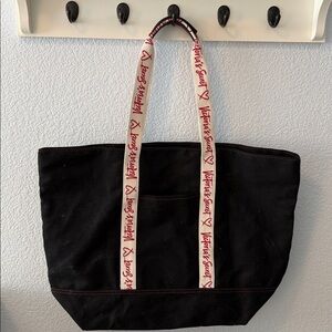 Victoria's Secret Black Canvas Tote with Red and White Straps
